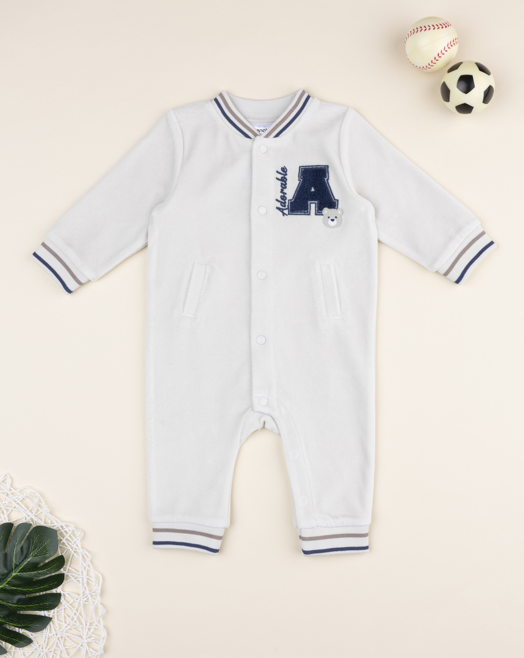 βρεφικό φορμάκι βελουτέ μπεζ adorable για αγόρι - Prénatal