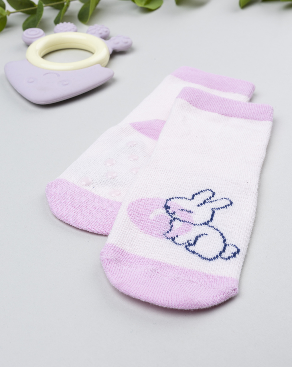 βρεφικές αντιολισθητικές κάλτσες με λαγουδάκι για κορίτσι - Prénatal