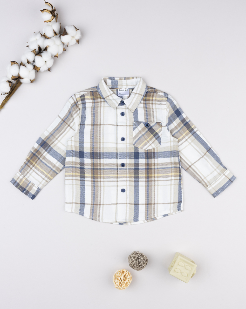 βρεφικό πουκάμισο καρό μπεζ/μπλε για αγόρι