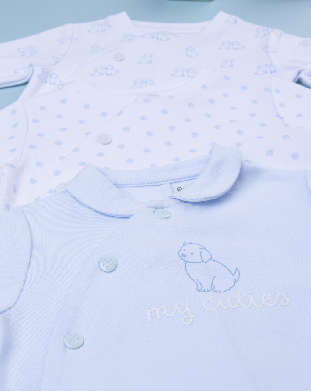 βρεφικά φορμάκια βαμβακερά με σκυλάκια πακέτο x3 για αγόρι - Prénatal