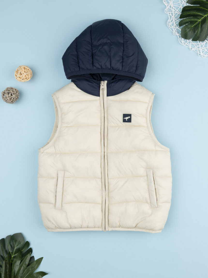 παιδικό αμάνικο μπουφάν puffer κρεμ dino για αγόρι - Prénatal