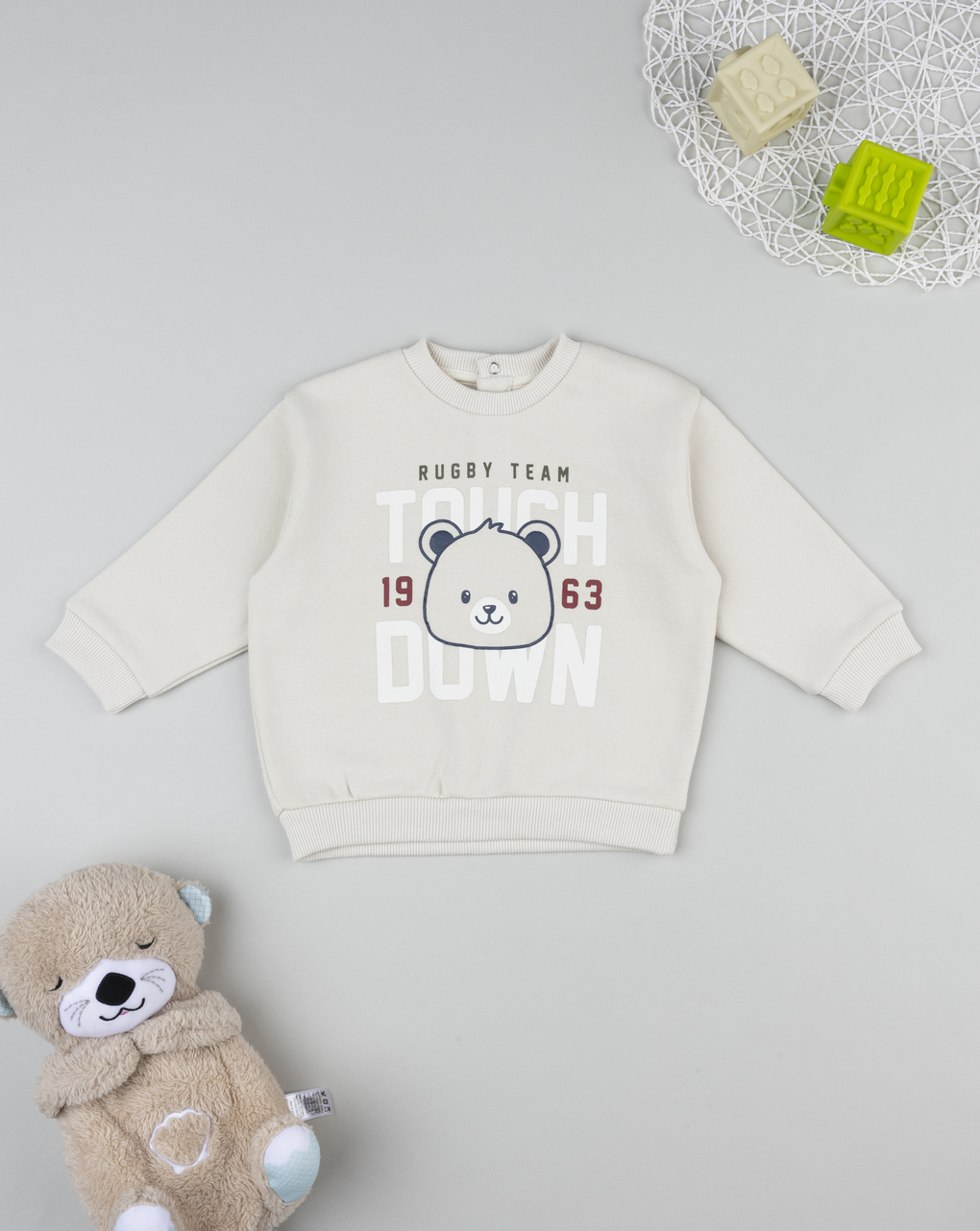 βρεφική μπλούζα φούτερ κρεμ rugby team για αγόρι - Prénatal