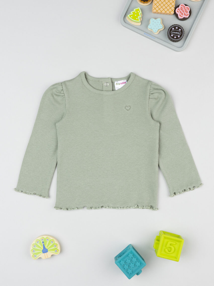 βρεφική μπλούζα φιστικί ριμπ με καρδούλα για κορίτσι - Prénatal