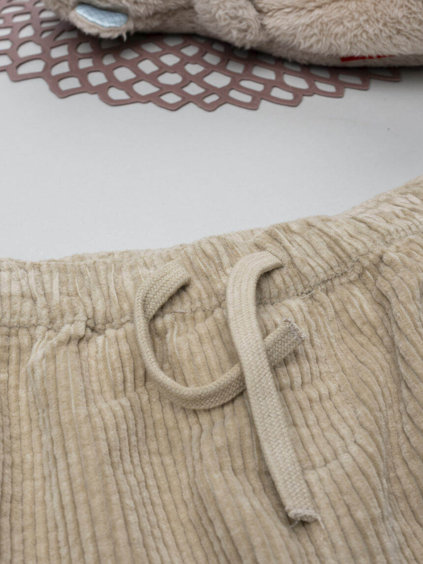 βρεφικό παντελόνι κοτλέ μπεζ με αρκουδάκι για αγόρι - Prénatal