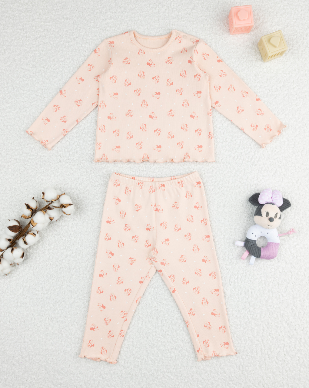 βρεφική πιτζάμα σομόν minnie για κορίτσι