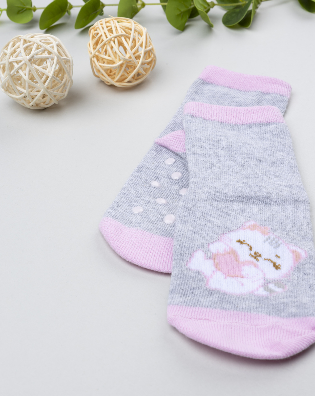 βρεφικές αντιολισθητικές κάλτσες με γατάκι για κορίτσι - Prénatal