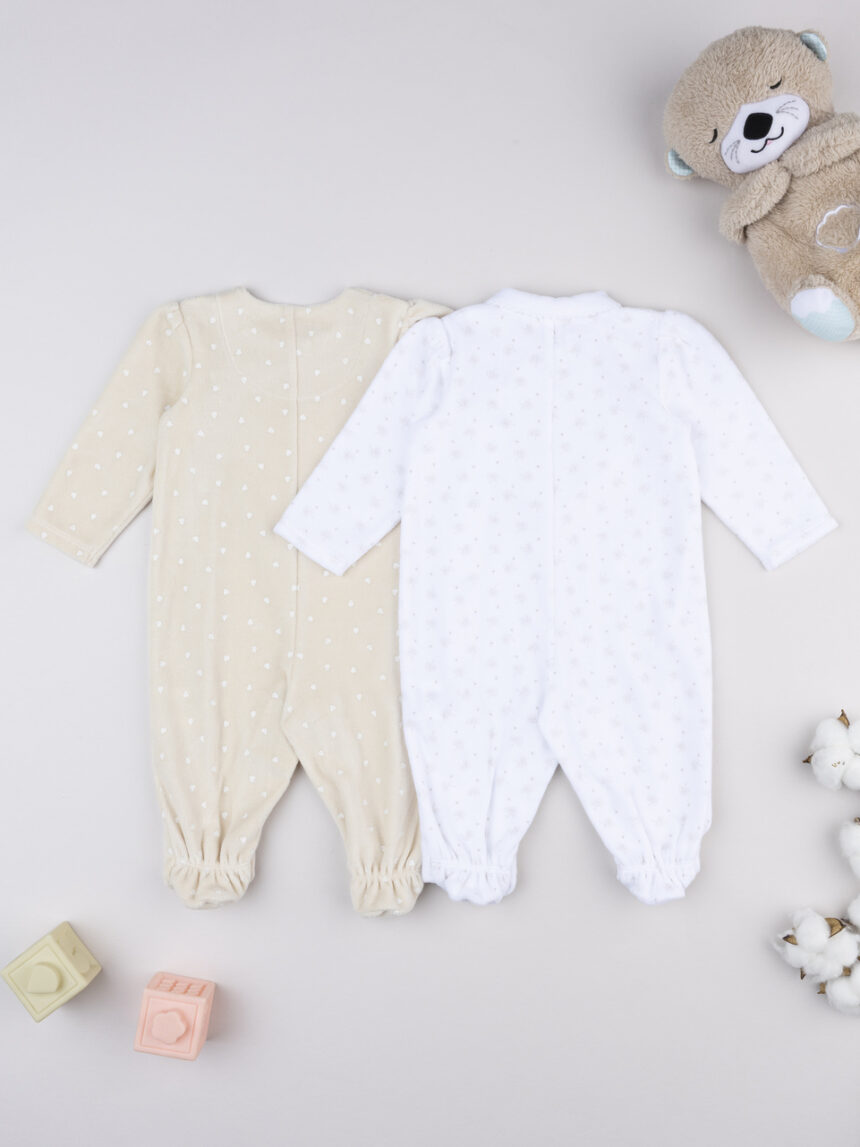 βρεφικά φορμάκια σενίλ με καρδούλες πακέτο x2 για κορίτσι - Prénatal