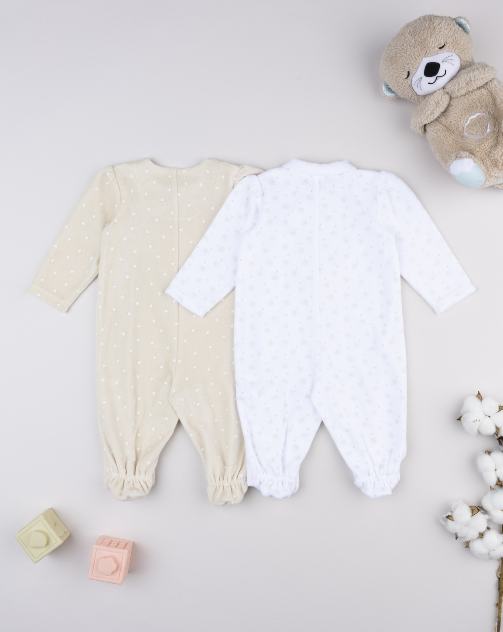 βρεφικά φορμάκια σενίλ με καρδούλες πακέτο x2 για κορίτσι - Prénatal