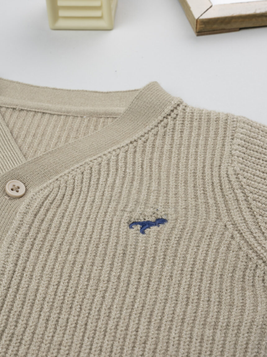 βρεφική πλεκτή ζακέτα καφέ dino για αγόρι - Prénatal