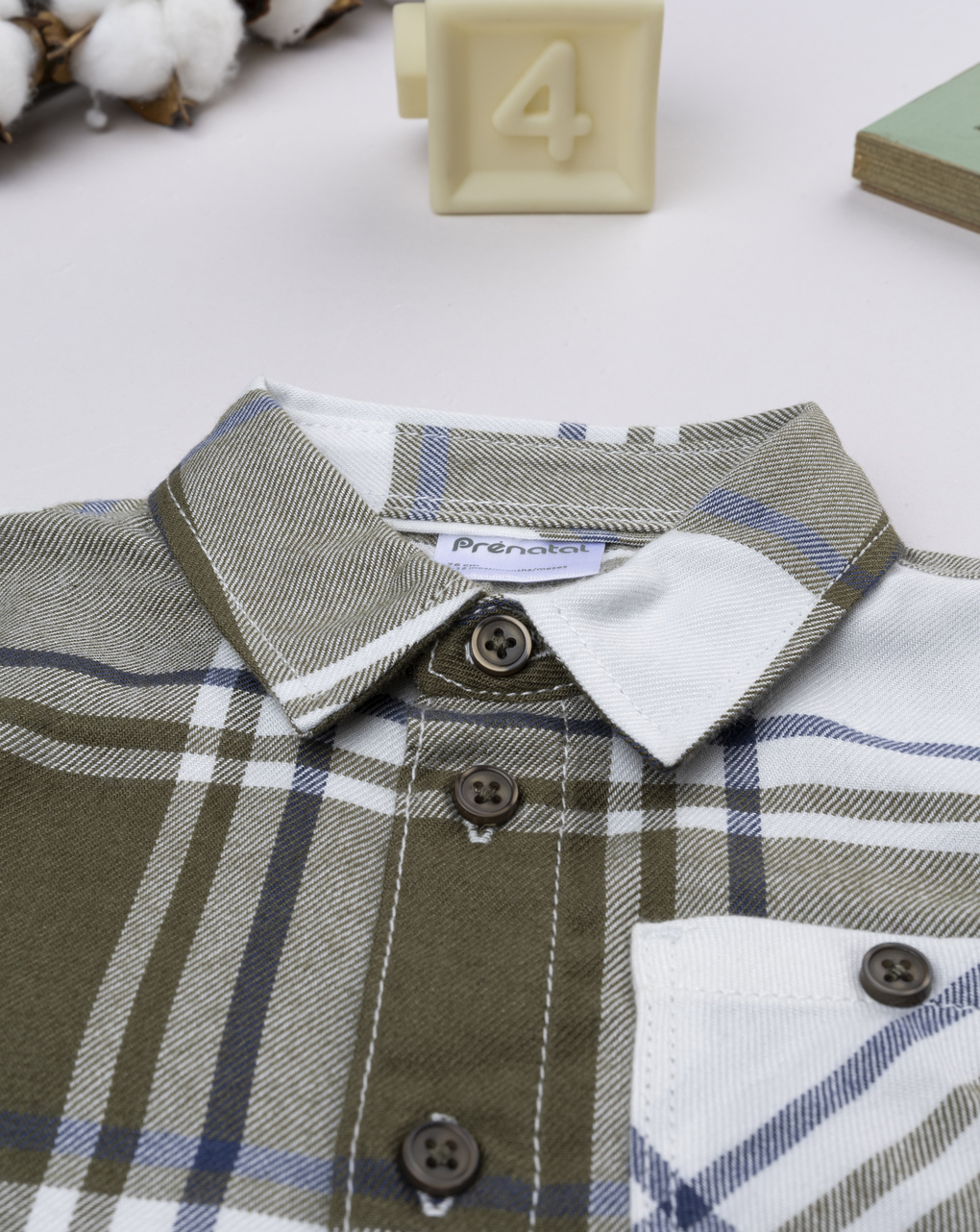 βρεφικό πουκάμισο καρό χακί/μπλε για αγόρι - Prénatal