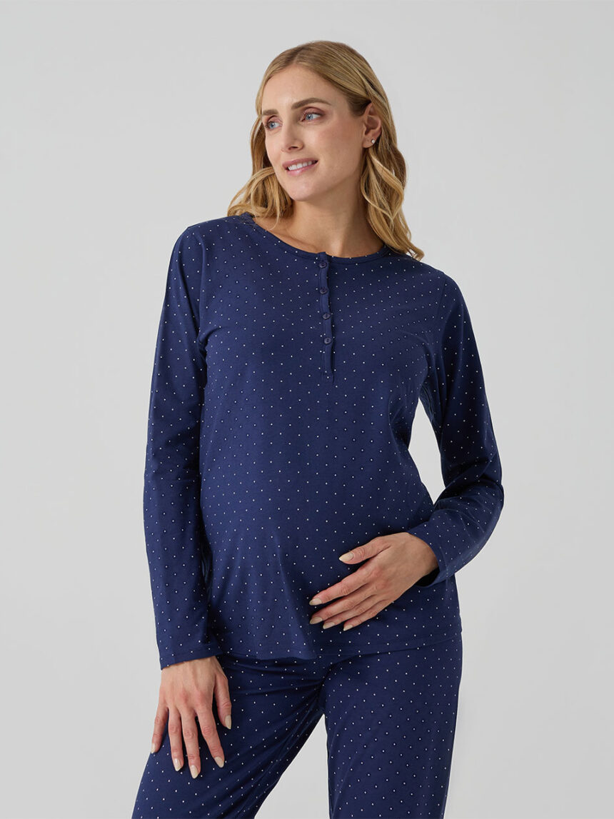 γυναικεία πιτζάμα εγκυμοσύνης/θηλασμού μπλε πουά - Prénatal