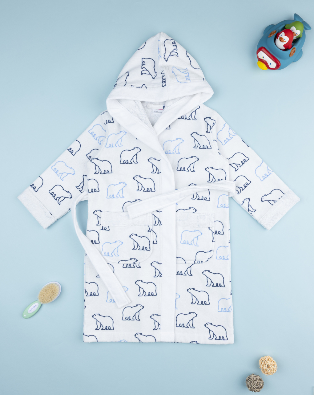 παιδικό μπουρνούζι σενίλ λευκό με πολικές αρκούδες για αγόρι