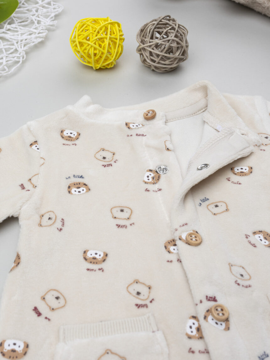 βρεφικό φορμάκι σενίλ μπεζ woodland για αγόρι - Prénatal