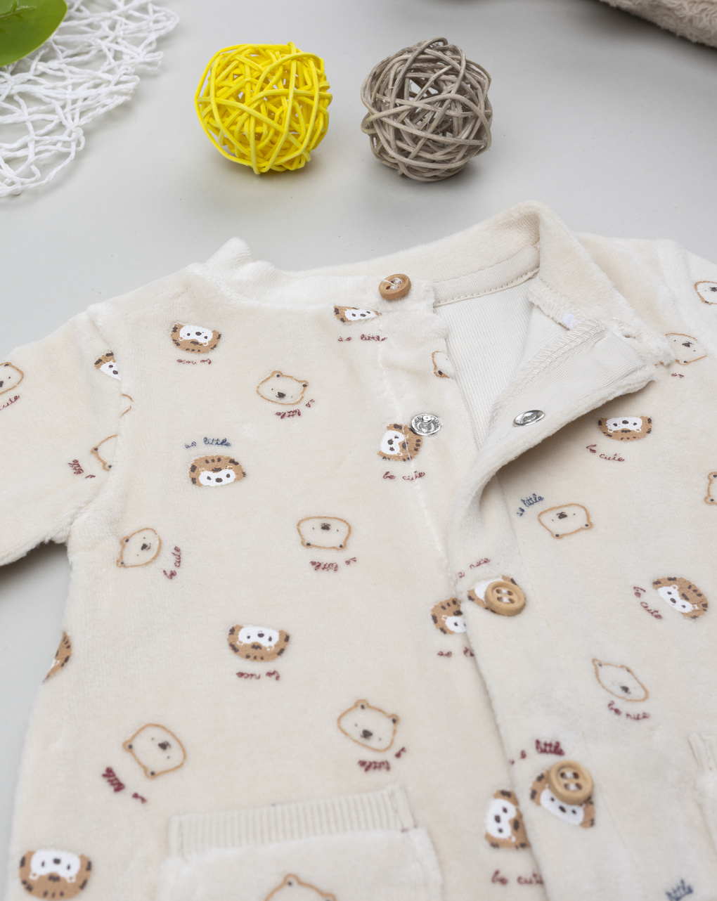 βρεφικό φορμάκι σενίλ μπεζ woodland για αγόρι - Prénatal