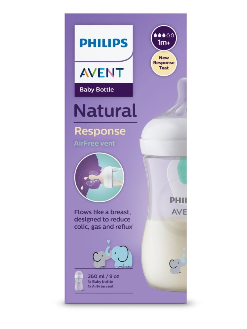 Philips avent πλαστικό μπιμπερό natural response με airfree valve 260ml 1m+ elephant scy673/81 - Philips Avent