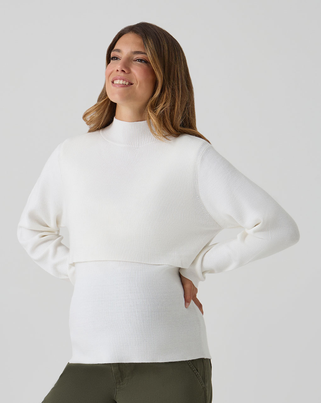 γυναικείο πουλόβερ εγκυμοσύνης/θηλασμού λευκό - Prénatal