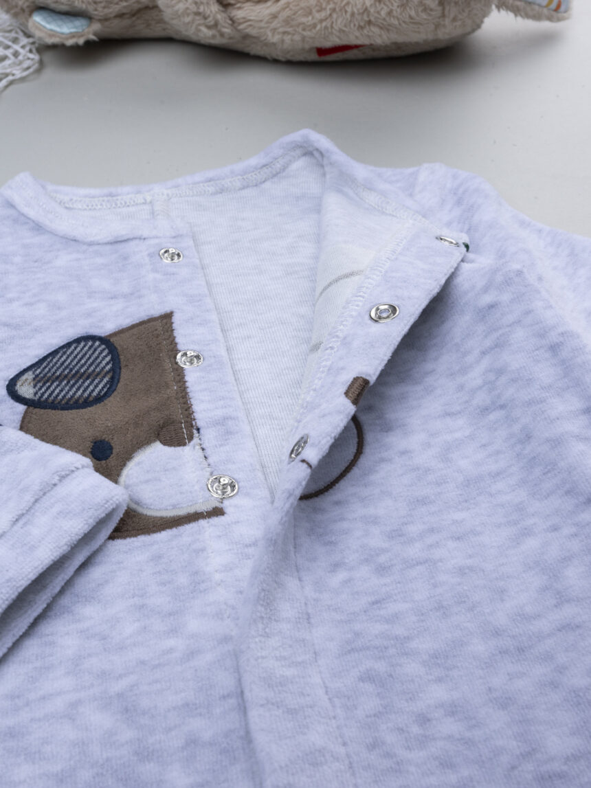 βρεφικό φορμάκι σενίλ γκρι puppy για αγόρι - Prénatal