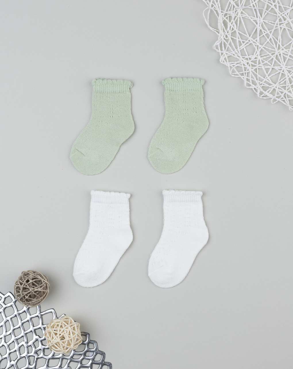 βρεφικά καλτσάκια πακέτο x2 φιστικί/λευκό για κορίτσι