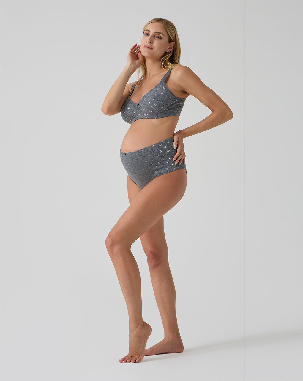 γυναικείο ψηλόμεσο σλιπ εγκυμοσύνης γκρι φλοράλ