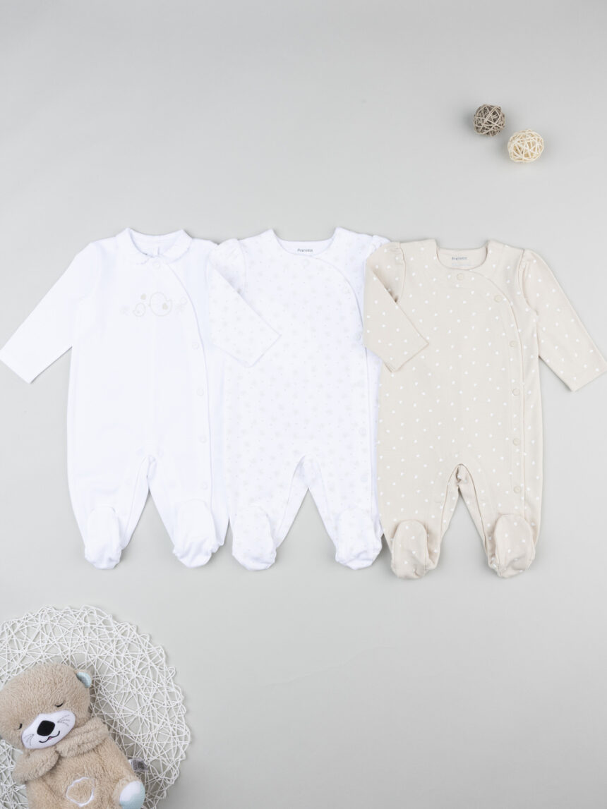 βρεφικά φορμάκια πακέτο x3 μπεζ/λευκό με καρδούλες για κορίτσι - Prénatal