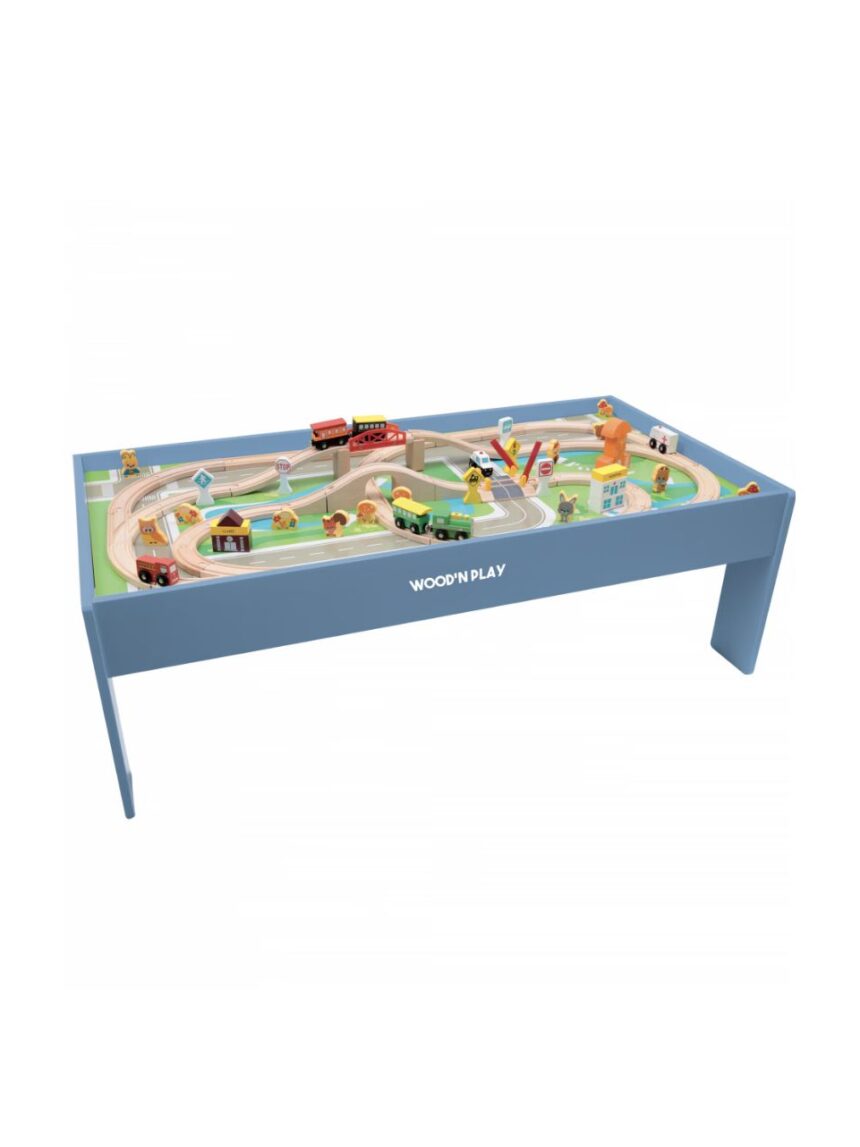 Wood’ n play ξύλινο τραπέζι 122cm με ράγες τρένου και 80 αξεσουάρ - 