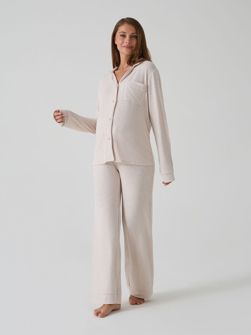 γυναικεία πιτζάμα εγκυμοσύνης/θηλασμού πλεκτή μπεζ - Prénatal