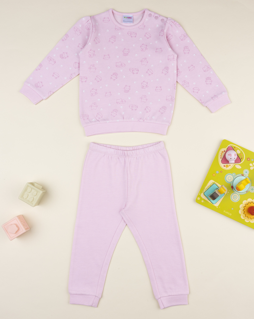 βρεφική πιτζάμα ροζ με γατάκια για κορίτσι