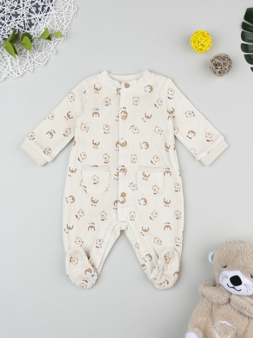 βρεφικό φορμάκι σενίλ μπεζ woodland για αγόρι - Prénatal