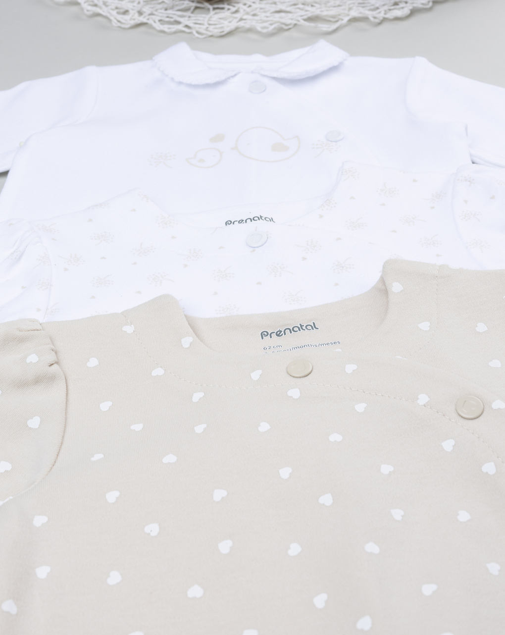 βρεφικά φορμάκια πακέτο x3 μπεζ/λευκό με καρδούλες για κορίτσι - Prénatal