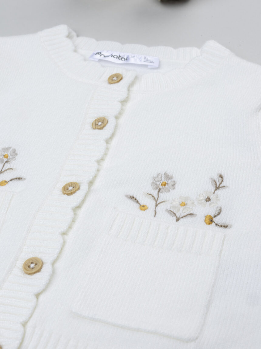 βρεφική ζακέτα πλεκτή λευκή με λουλούδια για κορίτσι - Prénatal