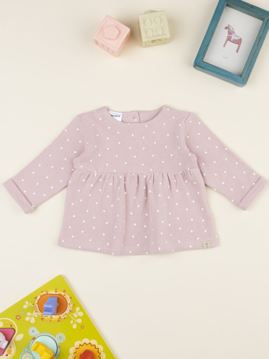 βρεφική μπλούζα πλεκτή ροζ με καρδούλες για κορίτσι - Prénatal