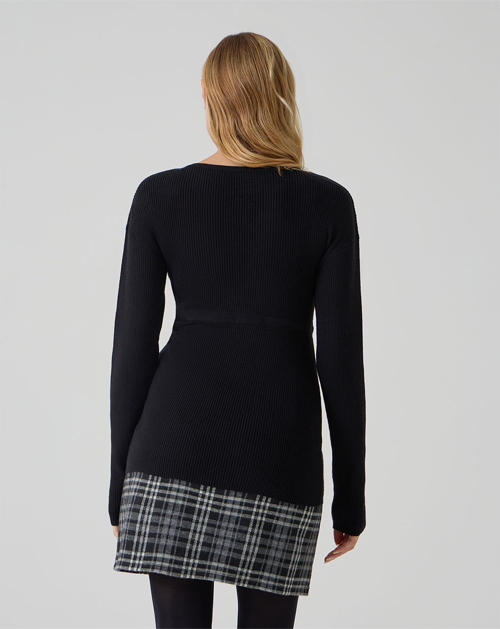 γυναικεία πλεκτή μπλούζα εγκυμοσύνης μαύρη με φιόγκο - Prénatal