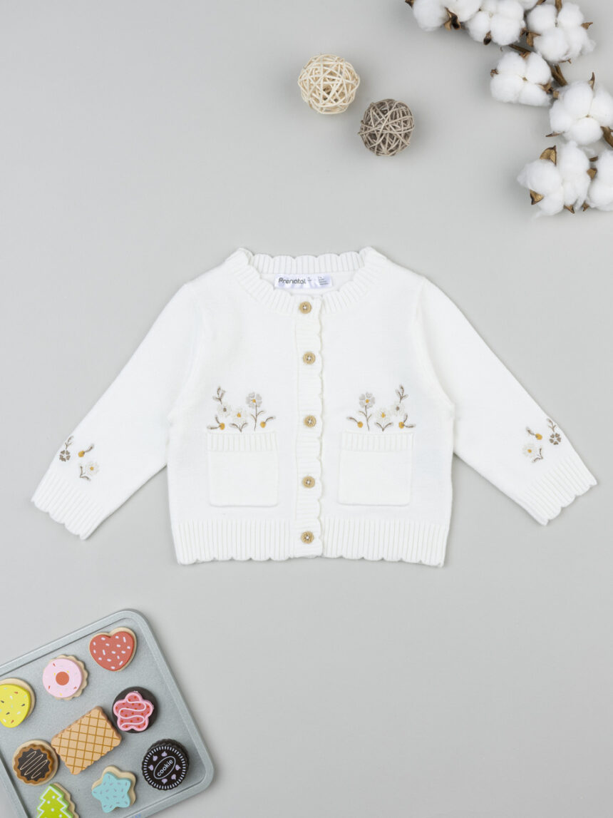 βρεφική ζακέτα πλεκτή λευκή με λουλούδια για κορίτσι - Prénatal