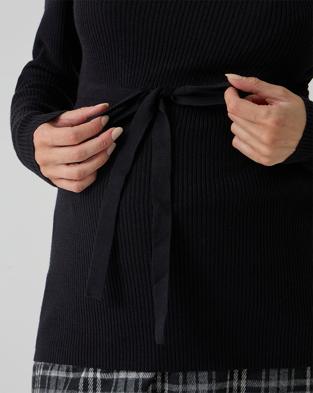 γυναικεία πλεκτή μπλούζα εγκυμοσύνης μαύρη με φιόγκο - Prénatal