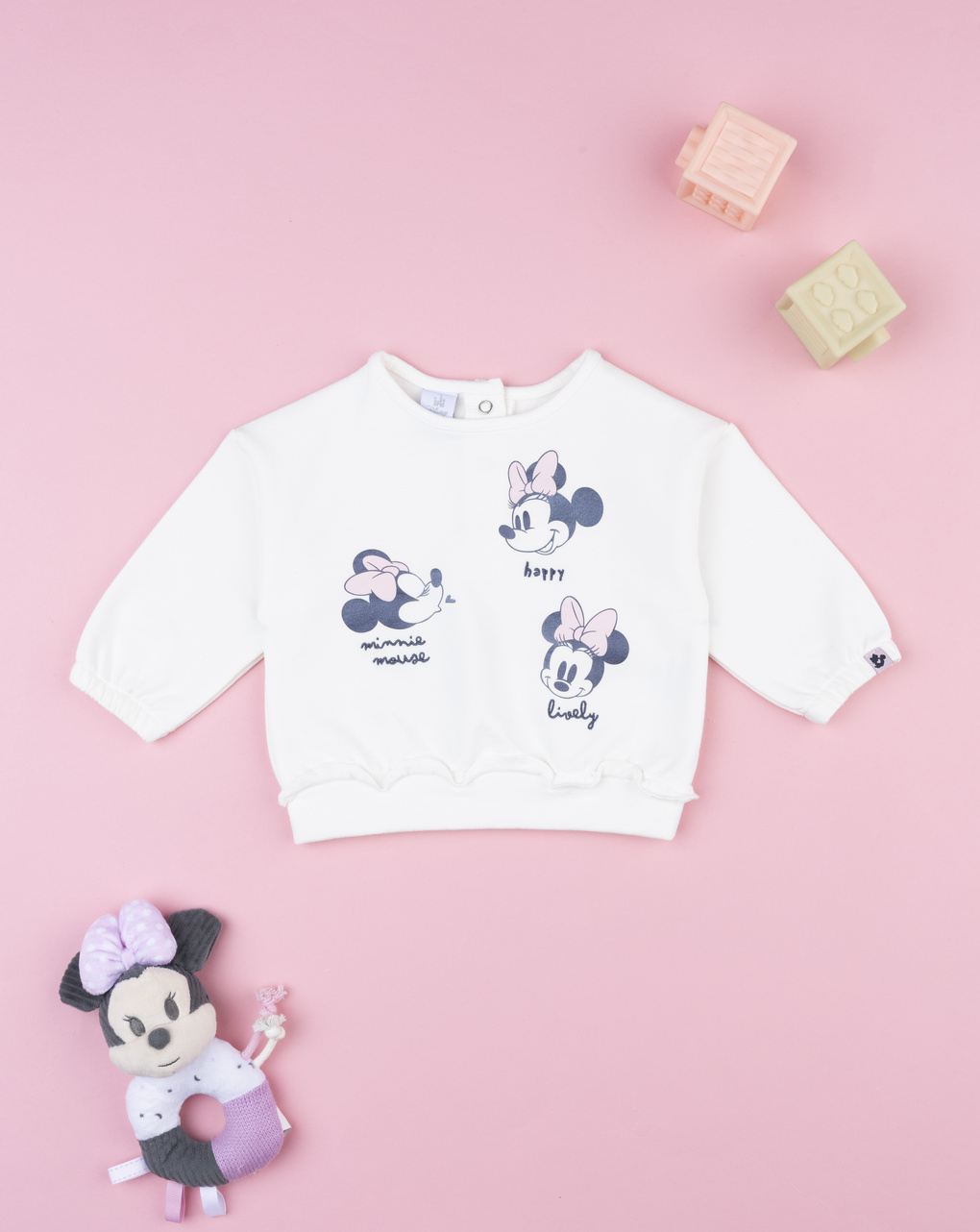 βρεφική μπλούζα φούτερ λευκή minnie για κορίτσι