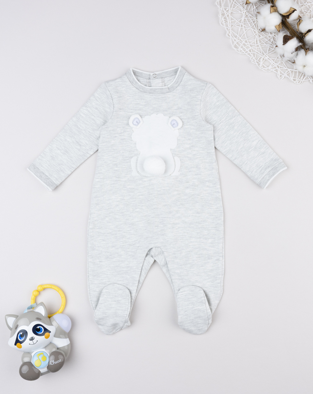 βρεφικό φορμάκι γκρι με αρκουδάκι για αγόρι