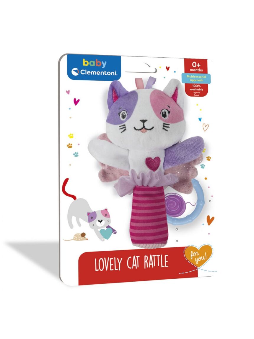 Baby clementoni for you βρεφική κουδουνίστρα μαλακή γατούλα 0m+ lovely cat rattle 1000-17784 - BABY CLEMENTONI