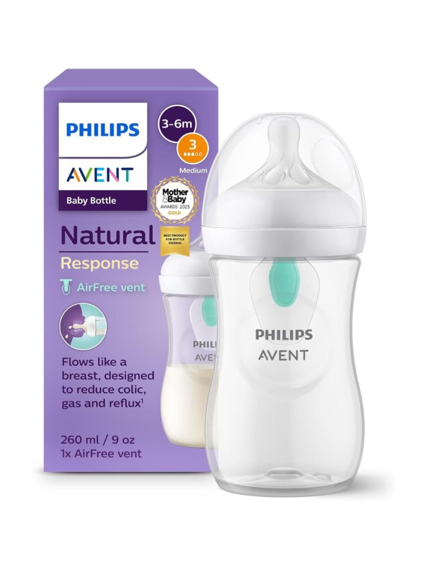 Philips avent πλαστικό μπιμπερό natural response με airfree valve 260ml 3-6m scy673/01 - 