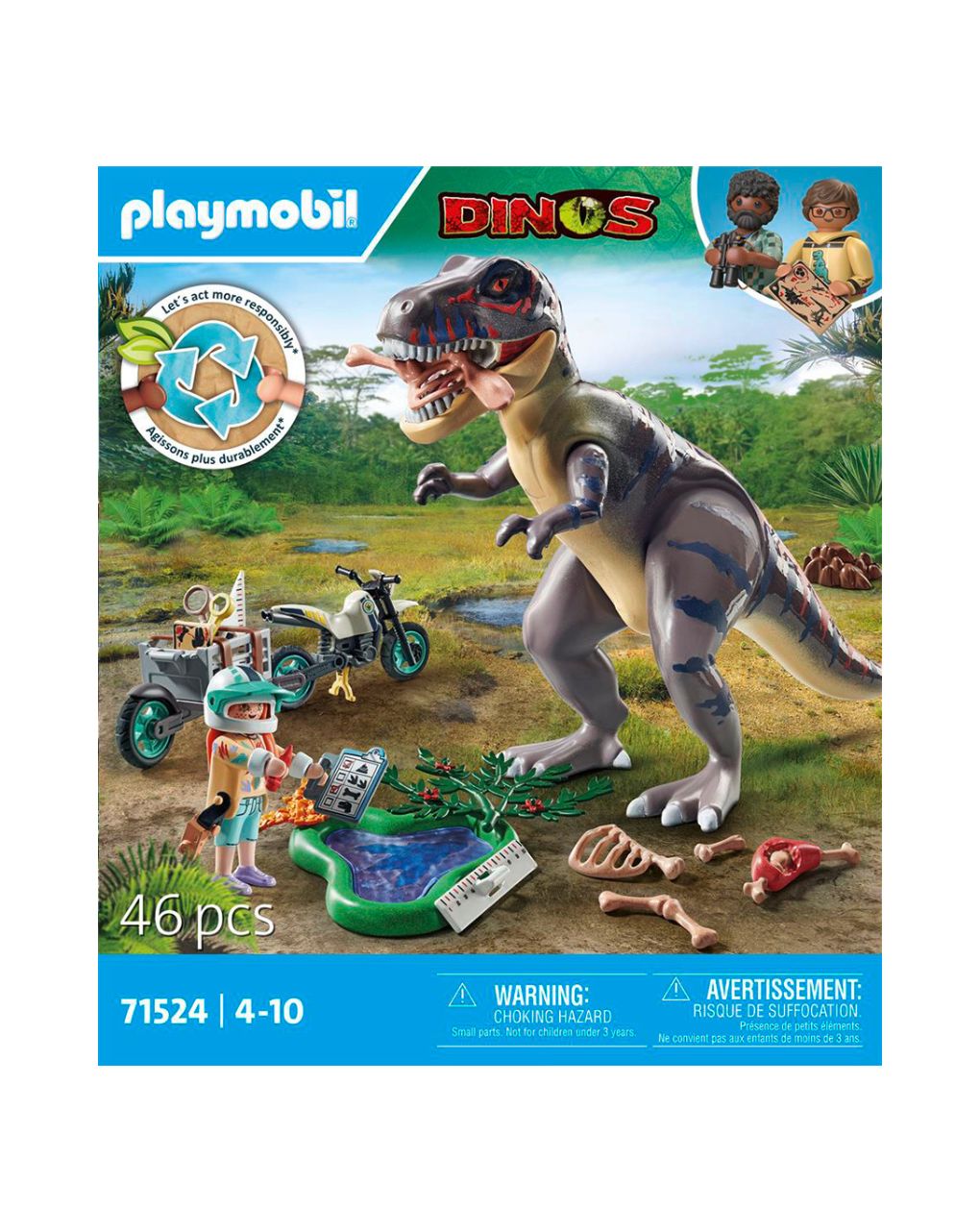Playmobil dinos t-rex και εξερευνητής με μοτοσικλέτα 71524 - Playmobil