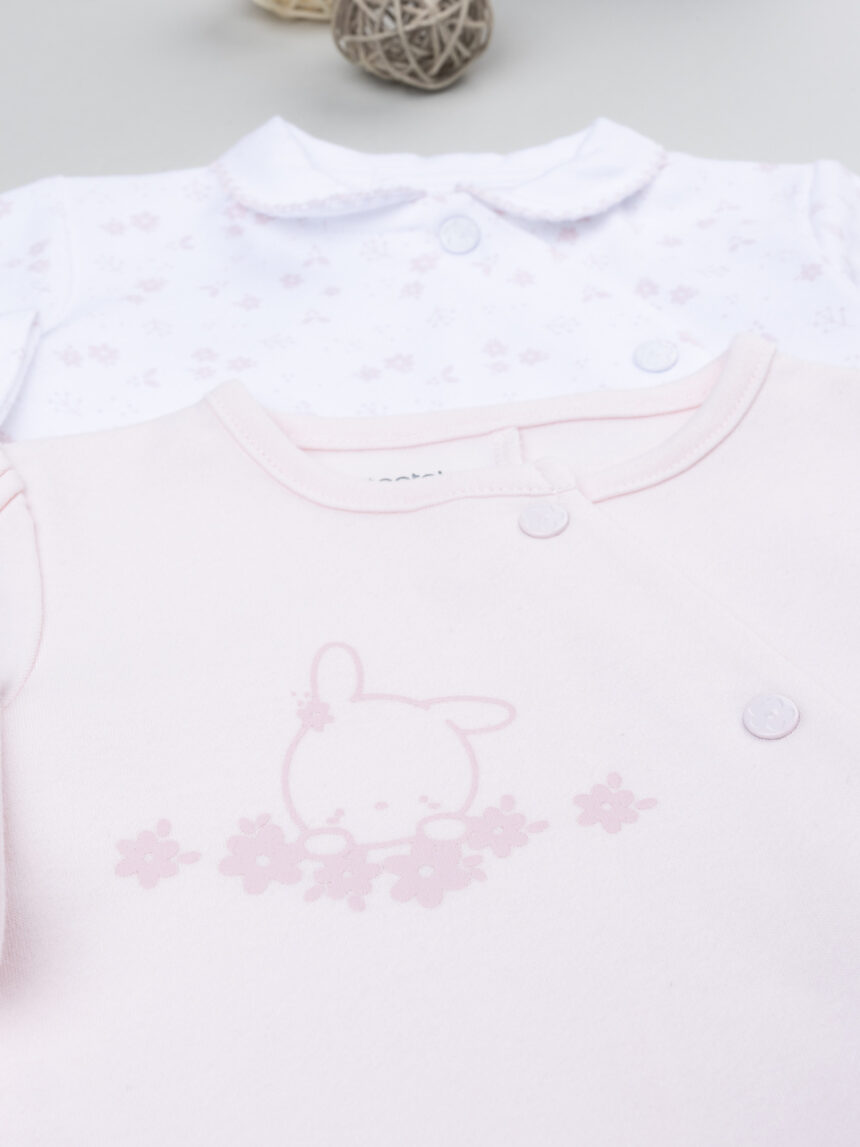 βρεφικά φορμάκια πακέτο x2 ροζ/λευκό με λαγουδάκι για κορίτσι - Prénatal