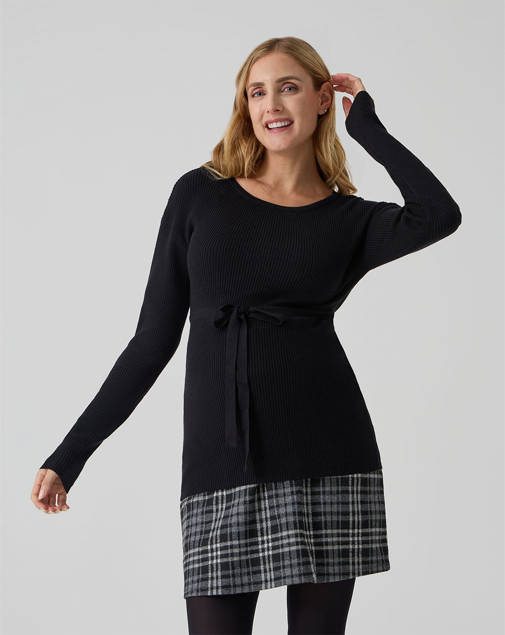 γυναικεία πλεκτή μπλούζα εγκυμοσύνης μαύρη με φιόγκο - Prénatal