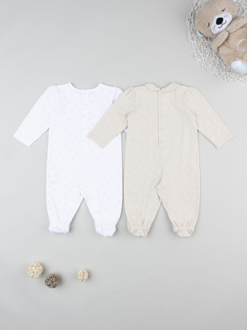 βρεφικά φορμάκια πακέτο x2 μπεζ/λευκό με καρδούλες για κορίτσι - Prénatal