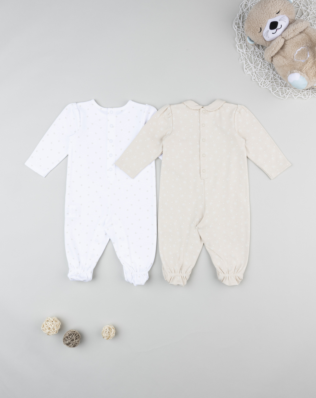 βρεφικά φορμάκια πακέτο x2 μπεζ/λευκό με καρδούλες για κορίτσι - Prénatal