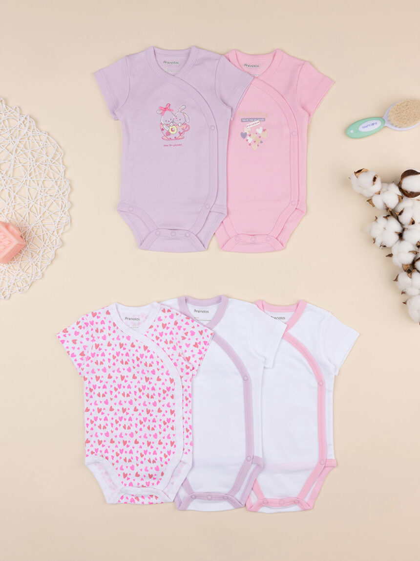 βρεφικά κορμάκια με λαγουδάκια πακέτο x5 για κορίτσι - Prénatal