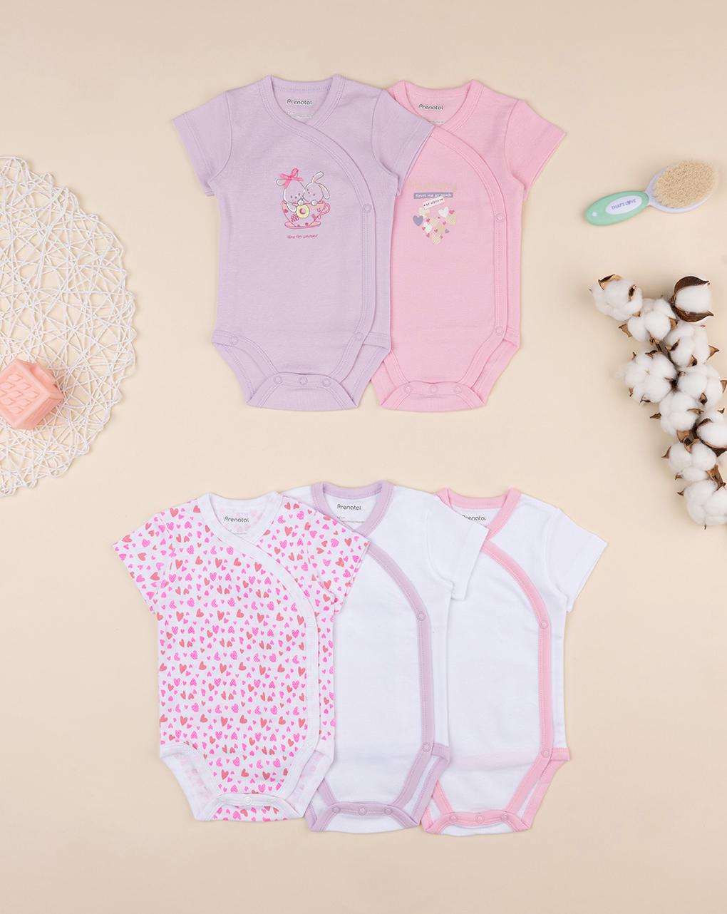 βρεφικά κορμάκια με λαγουδάκια πακέτο x5 για κορίτσι