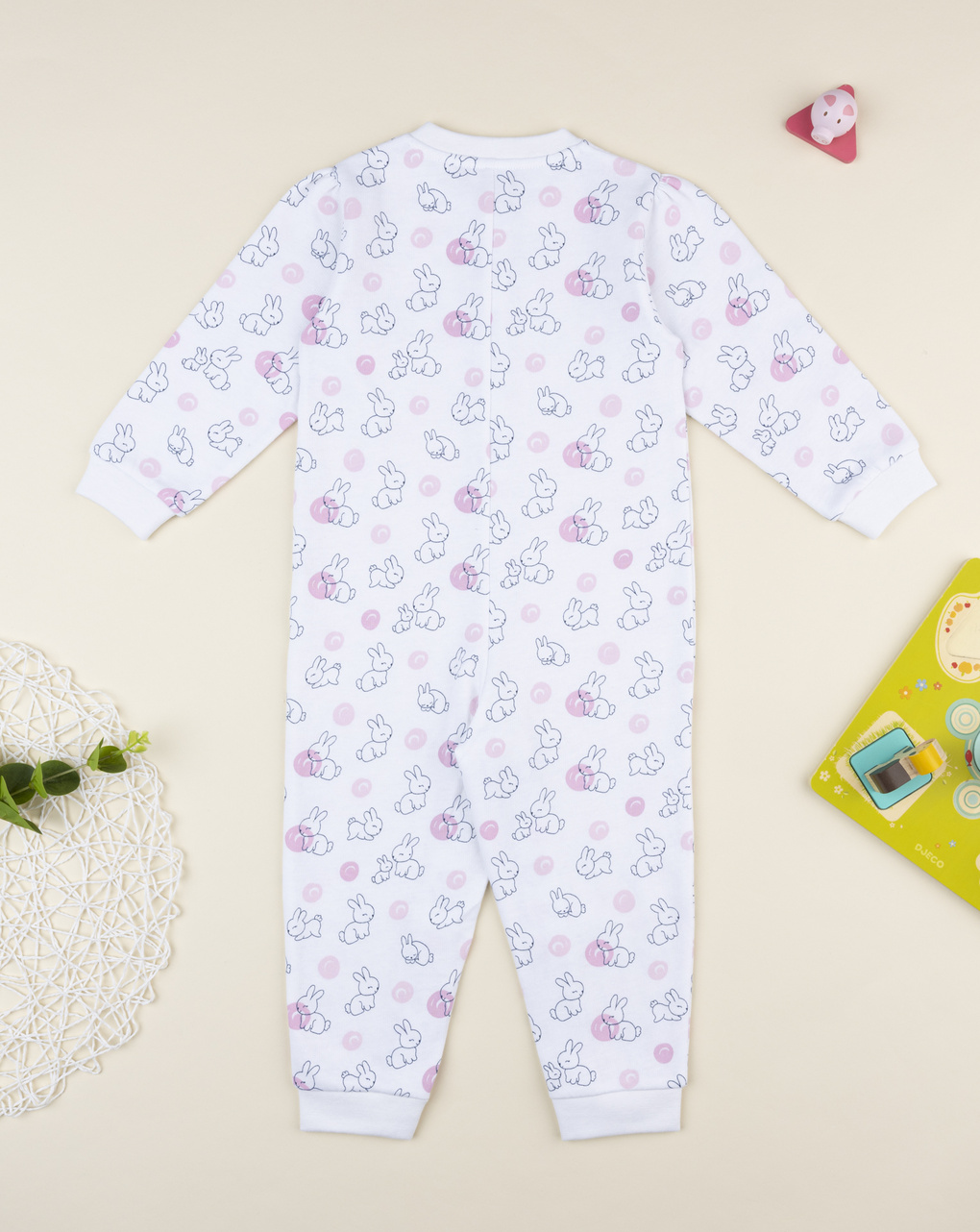 βρεφική ολόσωμη πιτζάμα λευκή με λαγουδάκια για κορίτσι - Prénatal
