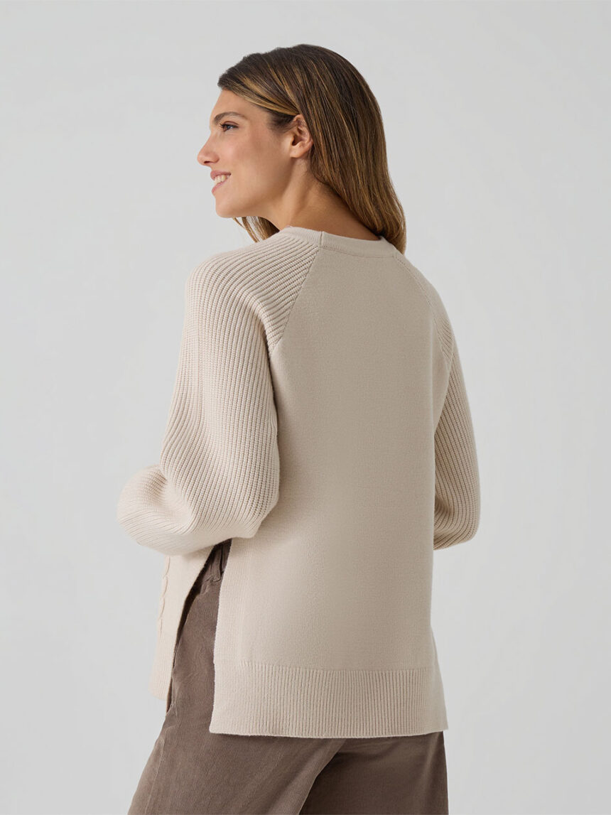 γυναικείο πουλόβερ εγκυμοσύνης μπεζ με πλεξούδες - Prénatal