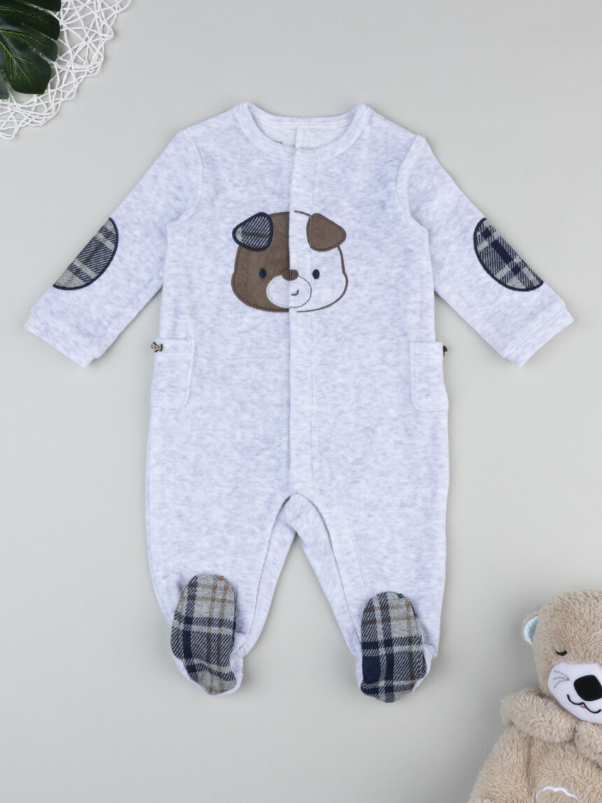 βρεφικό φορμάκι σενίλ γκρι puppy για αγόρι - Prénatal