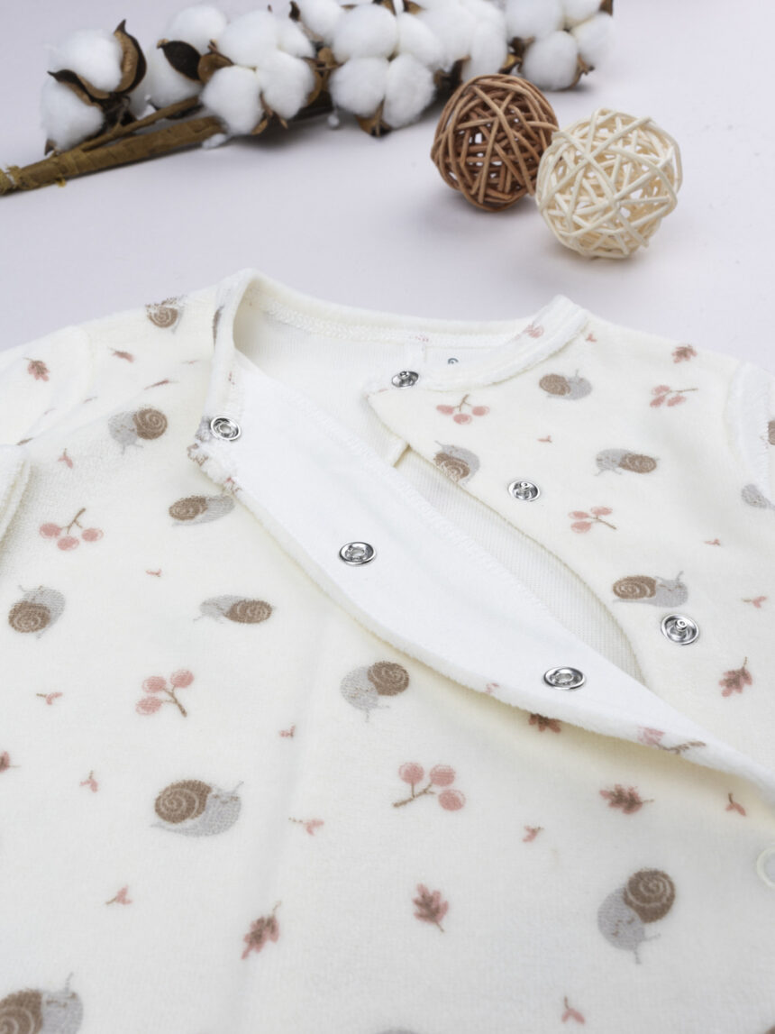 βρεφικό φορμάκι σενίλ λευκό με σαλιγκάρια για κορίτσι - Prénatal