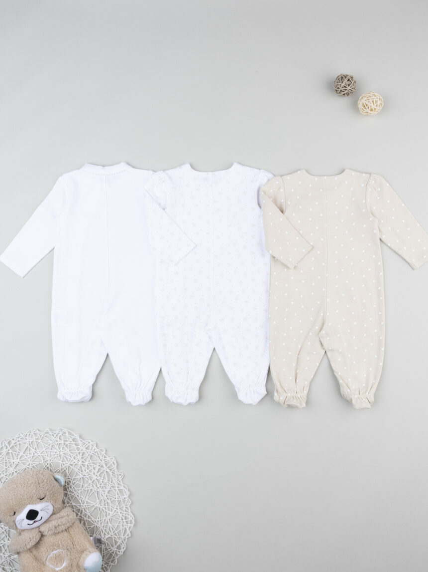 βρεφικά φορμάκια πακέτο x3 μπεζ/λευκό με καρδούλες για κορίτσι - Prénatal